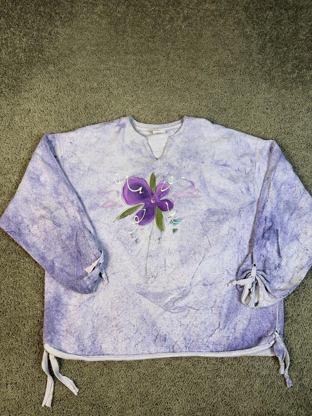 Kunky's Sweatshirt Womens 2X Purple Pullover Floral Graphic Drawstring Lined